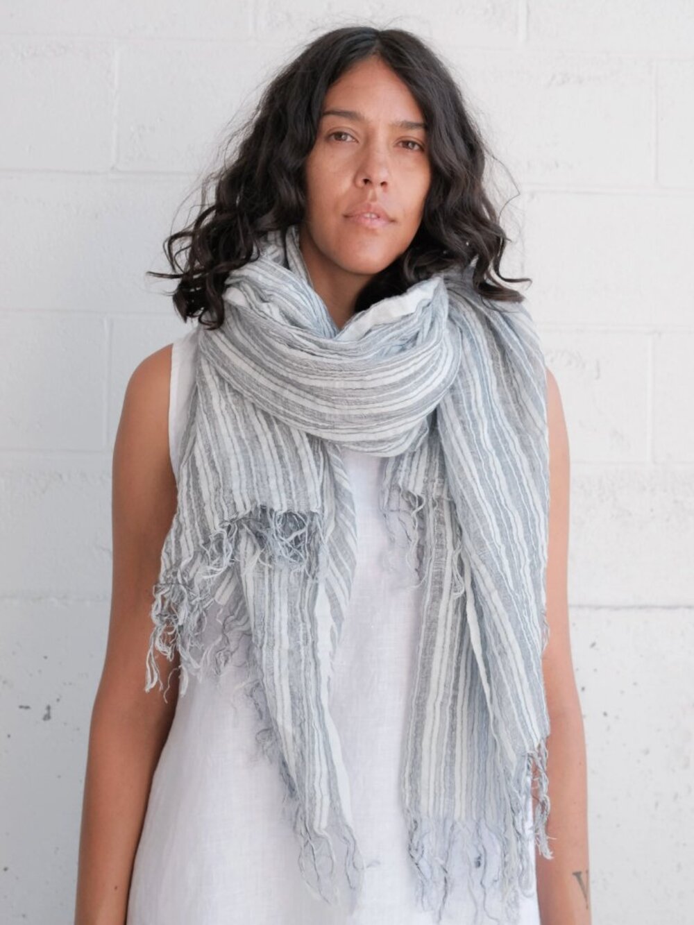 Linen and  Silk Handwoven Shawl  Stripe Design